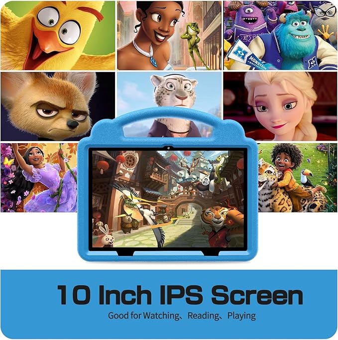 10 Inch Kids Tablet with Case, Android 15 Tablets for Age 3-12, 64GB Educational Pad,Parental Control, 5G WIFI6, Dual Camera, 6000mAh, Bluetooth (Blue)