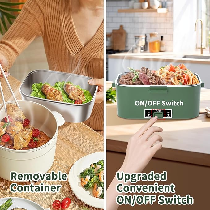 IFENROL Electric Heated Lunch Box for Adults with 1.8L Container, ON/OFF Power Switch & 0.6L Double Layer, Portable 100W 3-IN-1 Fast Heating Food Warmer for Men, 12V/24V/110V for Car Truck Office