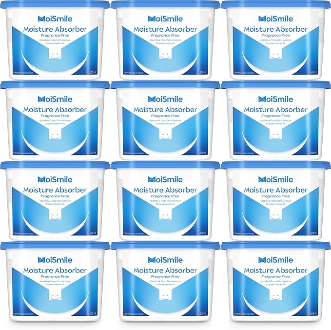 Moisture Absorbers 12 Pack, Fast Acting Humidity Absorber & Odor Eliminator, 10.5 oz High Capacity Dehumidifier for Closet, Bathroom, Basement, Car & RV, Fragrance Free