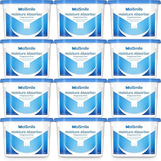 Moisture Absorbers 12 Pack, Fast Acting Humidity Absorber & Odor Eliminator, 10.5 oz High Capacity Dehumidifier for Closet, Bathroom, Basement, Car & RV, Fragrance Free
