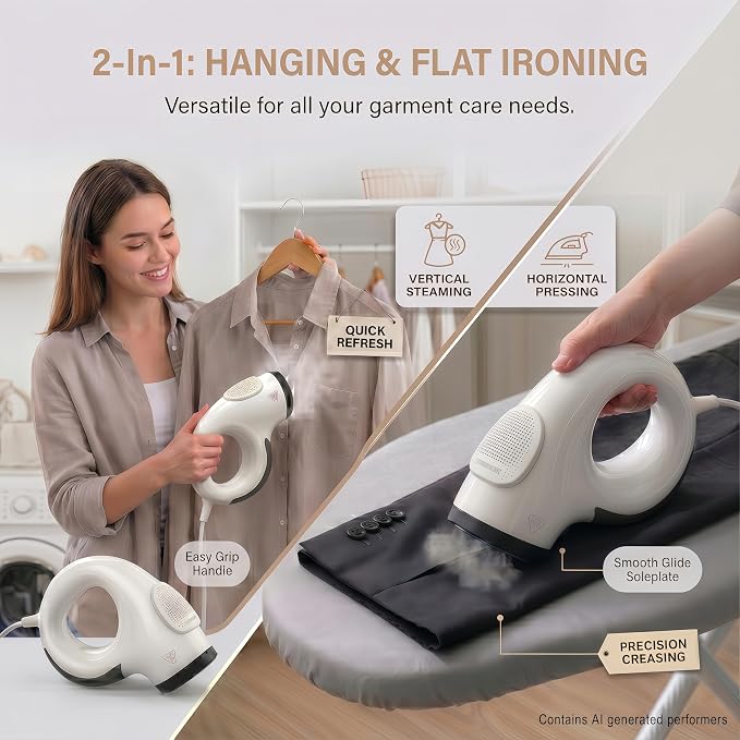 Vacuum Steamer,2-in-1 Handheld Garment Steamer,3500Pa Suction for Fabric Grip, 30s Fast Heat Up Portable Travel Steamer with 150ml Tank,Whit