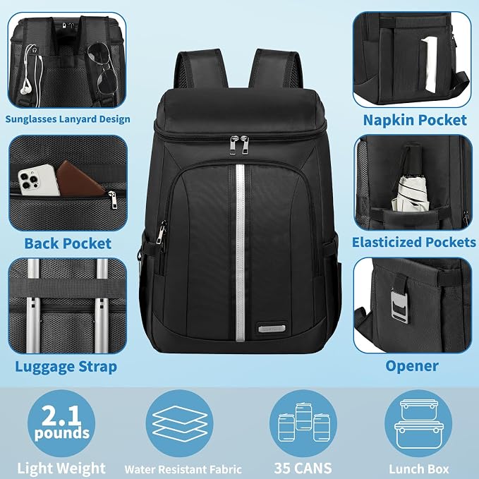 Cooler Backpack for Women Men,Insulated Backpack Cooler Leakproof Double Deck Work Lunchboxes Cooler Bag,Hot and Cold Thermal Backpack with Reflective Stripes