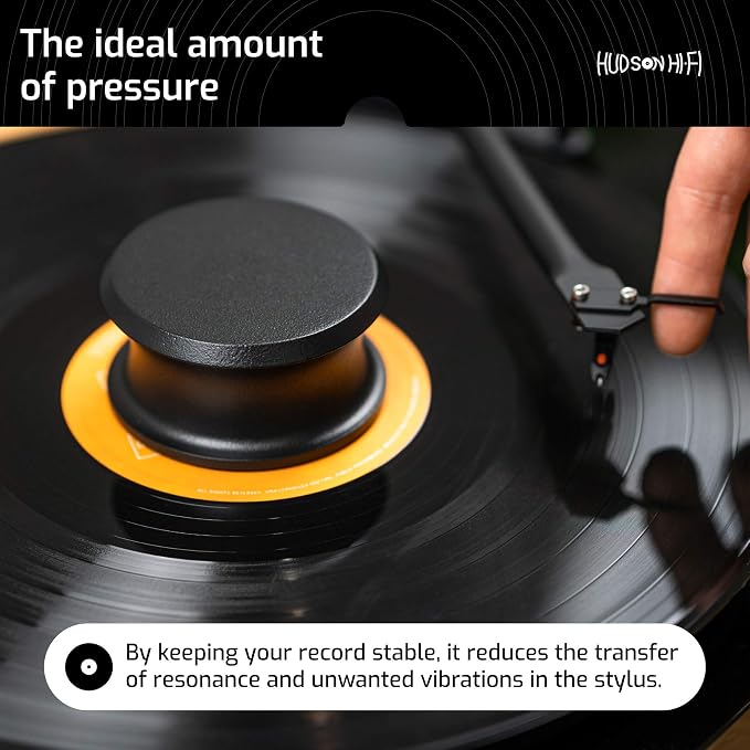 Hudson Hi-Fi BigBen Record Weight Stabilizer with Protective Leather Pad - 13-Ounce Vinyl Weight - Solid Steel Turntable Weight Stabilizer, Vinyl Record Accessories for Improved Sound - Black