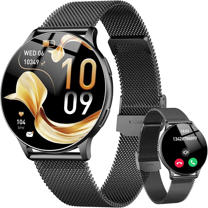 Jugeman Smart Watch for Women, 1.32" AMOLED Screen Fitness Tracker with Bluetooth Calling (Answer/Make Calls), Step Heart Rate Sleep Monitor, IP68 Waterproof Watch for Android/iPhone (Black)