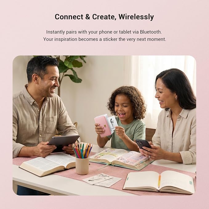 Pink Bible Sticker Mini Portable Printer FP31, Bible Study Journal Supplies, Bible Tab, for Women, Men, Kids, Christian, Compatible with 2" & 3" Thermal Paper, with 4 Rolls