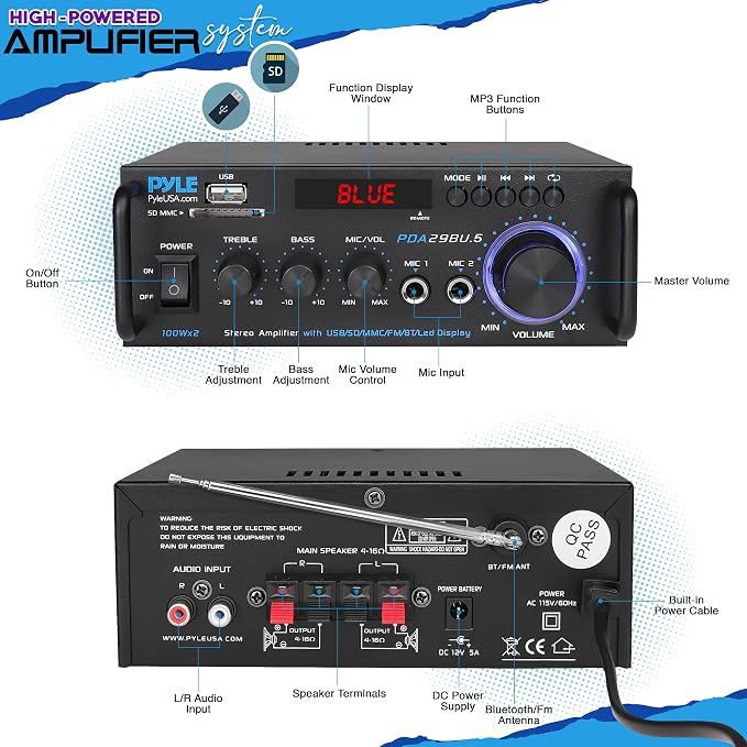 Pyle Indoor Outdoor Speakers and Bluetooth Stereo Amplifier Bundle