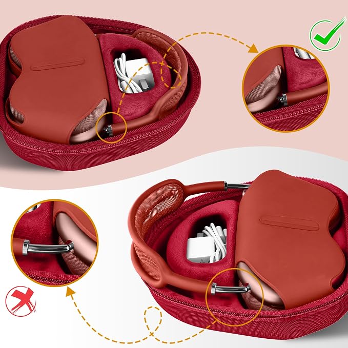 co2CREA Hard Case with Sleep Mode Replacement for Apple AirPods Max 2 / AirPods Max Wireless Over-Ear Headphones (Red Case)
