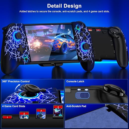 Gammeefy Switch Controller – Hall Effect Joysticks & Enhanced Grip – One Piece Switch Joypad Replacement Switch Pro Controller with 8-Color RGB Lighting, Turbo, Macros - Spider Silk, 6.2"/7"