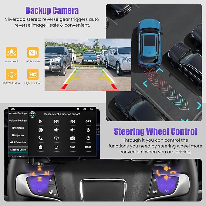 Android 14 4GB+64GB Car Radio Stereo for Chevrolet Silverado & GMC Sierra 2014-2018(Without Bo-se System), Support Wireless Carplay&Android Auto,Bluetooth/FM Radio,Back Up Camera&SWC