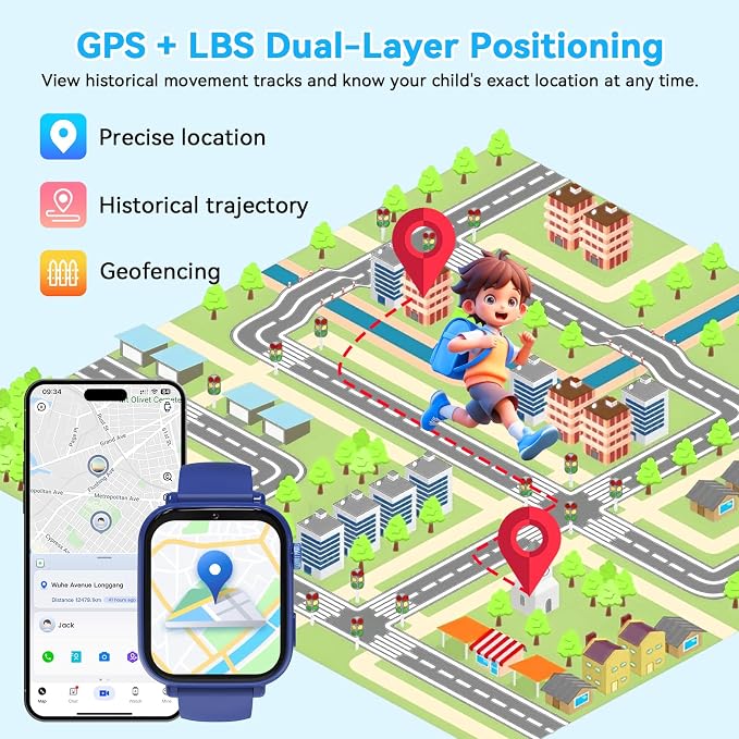4G Kids Smart Watch Phone GPS, Smartwatch for Boys Girls Ages 4-12 Years with Video Call Chat Class Mode SOS Camera Alarm Games Parental App Touch Watch Gifts for Children (Includes SIM Card) Blue