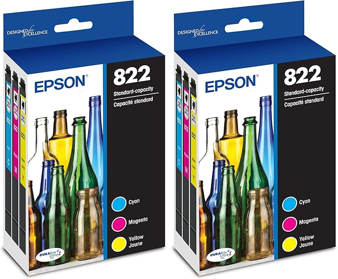 Epson 822 DURABrite Ultra Ink Standard Capacity Color Cartridge Combo Pack (T822520-S) Works with Workforce Pro WF-3820,3823,4820,4830,4833,4834,(Pack of 2)