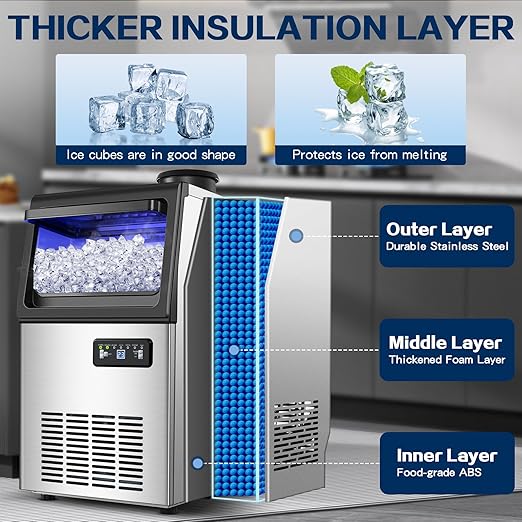 Commercial Ice Maker Machine 110LBS/24H, Undercounter or Freestanding Ice Machine with 22LBS Storage Bin, Stainless Steel Self-Cleaning for Home, Bar, Restaurant, Coffee Shop