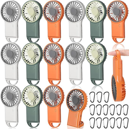 VIHOSE 15 Pcs Portable Hanging Fan, 3 Speeds Personal Rechargeable Desk Small Hand Fan with D Metal Hook for Cooling Small Personal Hands Outdoor Travel