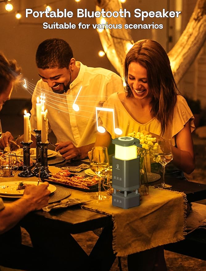 LED Camping Lantern Rechargeable, LED Lanterns with Bluetooth Speaker, RGB Camping Light, 10000mAh, 4 Lighting Modes, IP44 Waterproof, Portable Lanterns for Power Outage