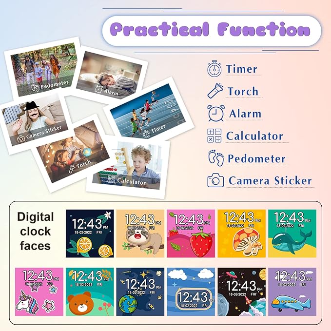Kids Smart Watch Girls Boys - Smart Watch for Kids Game Watch Gifts for 4-12 Years Old with 26 Games Camera Alarm Video Music Player Pedometer Flashlight Birthday Gift for Boys Girls (4 Purple)