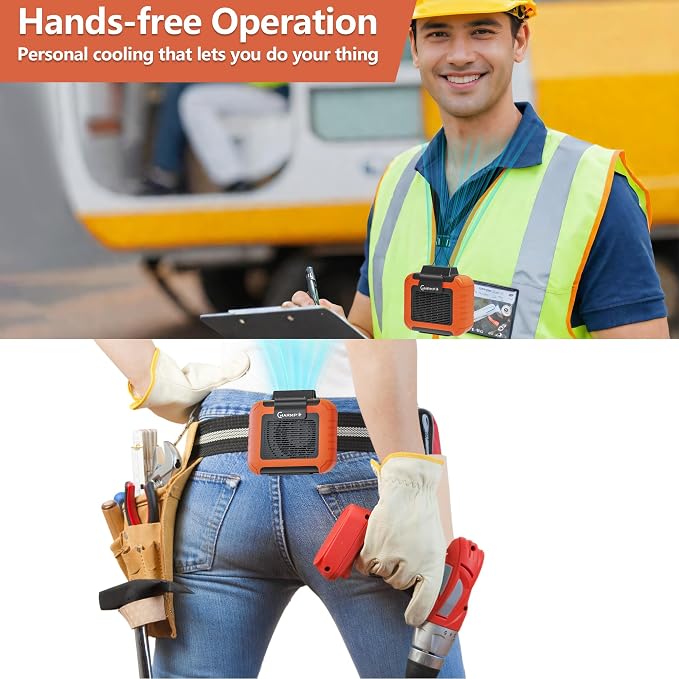 Portable Waist Fan - 6000mAh Battery, 3 Speeds, Strong Airflow, Up to 16 Hours Working Time, Portable Hands-Free Cooling Belt Clip Fan for Construction Workers, Couriers, and Campers