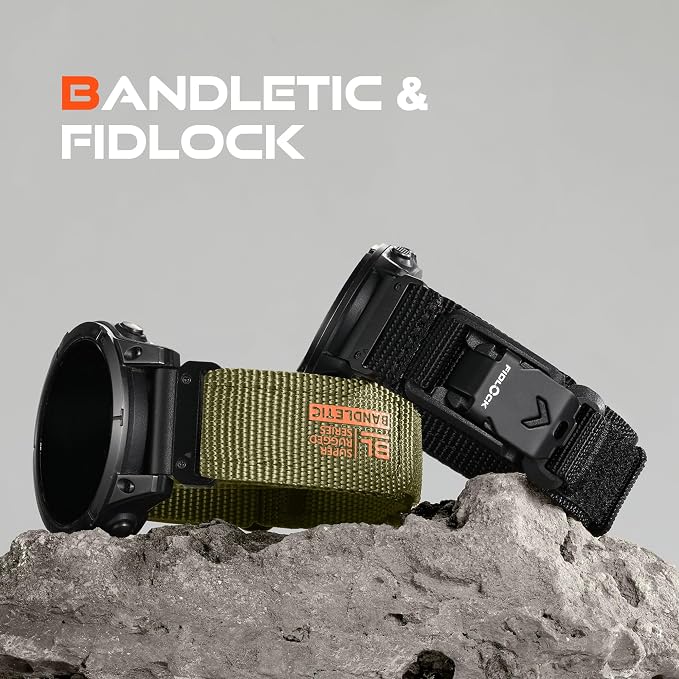 Bandletic Compatible with Garmin Instinct Watch Bands - 22mm Quick Fit Rugged Strap with Magnetic Fidlock V-Buckle for Fenix 8 47mm/7 6 Pro/5/5 Plus/Forerunner 965/945/Approach S62/S60/Quatix 7