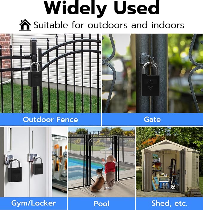 eLinkSmart Fingerprint Padlock with Key Backup, Heavy Duty Weatherproof Bluetooth Biometric Keyless Electronic Digital Smart Pad Lock for Gate Outdoor Fence Storage Locker Pool Shed