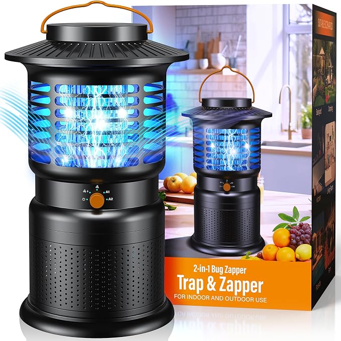 Cordless Bug Zapper Outdoor, Rechargeable Mosquito Zapper with 10,000mAh Battery & Dual Zap + Suction Trap | Quiet, Waterproof Electric Fly Zapper for Patio, Bedroom, Kitchen
