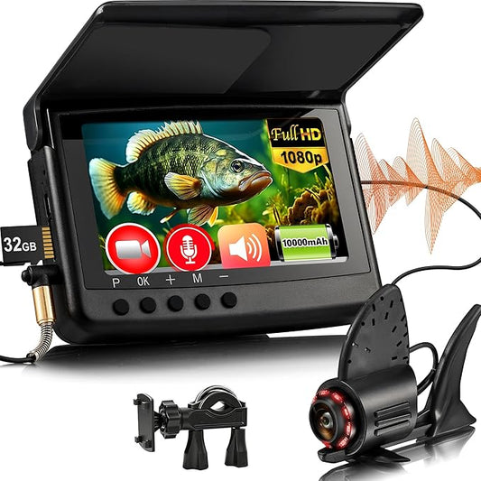 2026 𝐍𝐄𝐖 [Audio+Video Record] HD1080P Ice Fishing Camera w/DVR 32GB, 10000mAh, 5'' OLED, Ice Fishing Camera Underwater Portable Fish Finder Fishing Gift for Men, IR, Boat and Ice Fishing, 65FT
