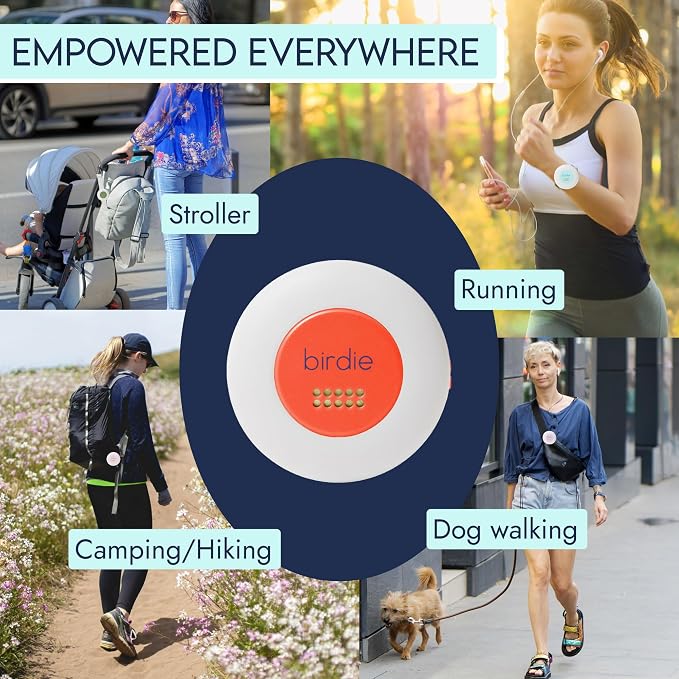 She's Birdie - The Original Personal Safety Alarm Disc for Bikes, Hikes, and Late Nights - Loud Siren, LED Light for Extra Visibility, Rechargeable, Handsfree, Lightweight, Water Resistant (Coral)