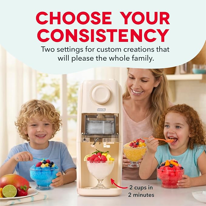 Dash Pro Shaved Ice Machine — Snow Cone Maker with Adjustable Blade for Fluffy Frozen Treats at home — Countertop Ice Shaver, 2 Freezer Containers & Recipe Guide