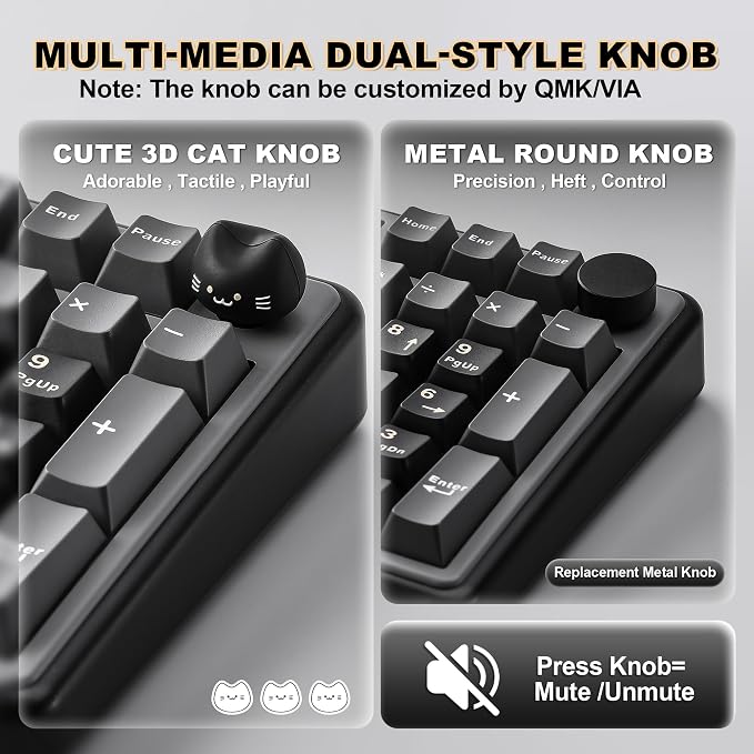 YUNZII B98 PRO QMK/VIA Wireless Mechanical Gaming Keyboard,96% Layout with Numpad and Cute Cat Knob, BT/2.4G/USB-C,Linear Switch Hot Swap Gasket,RGB for Win/Mac (Black, Milk V2 Linear Switch)