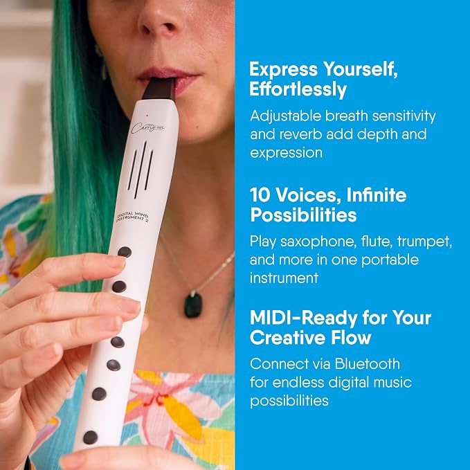 Carry-on Digital Wind Instrument 2 - Lightweight and Rechargeable - 10 Instrument Voices - Built-In Speaker and MIDI over Bluetooth for Performances and Practice Anywhere - White