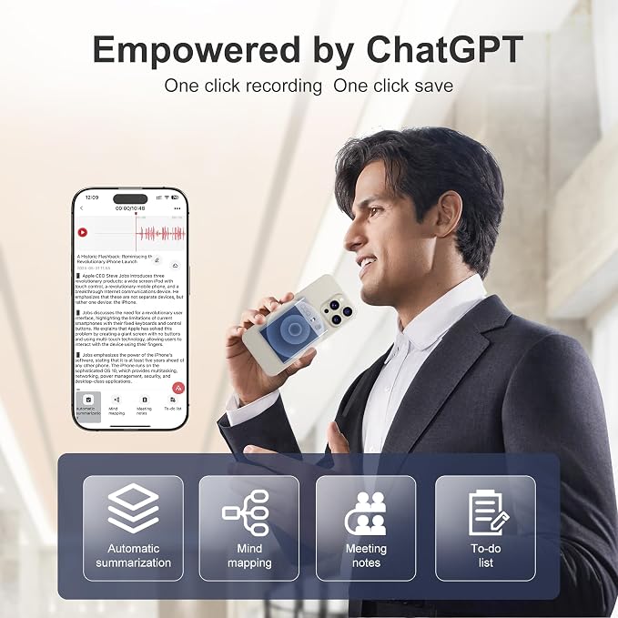 OEQ AI Voice Recorder,64GB AI Speech Processor with Simultaneous Interpretation & Real-timeTranscription Powered by ChatGPT with App Control for Students/Creatives/Journalist in Meetings/Travel,Indigo