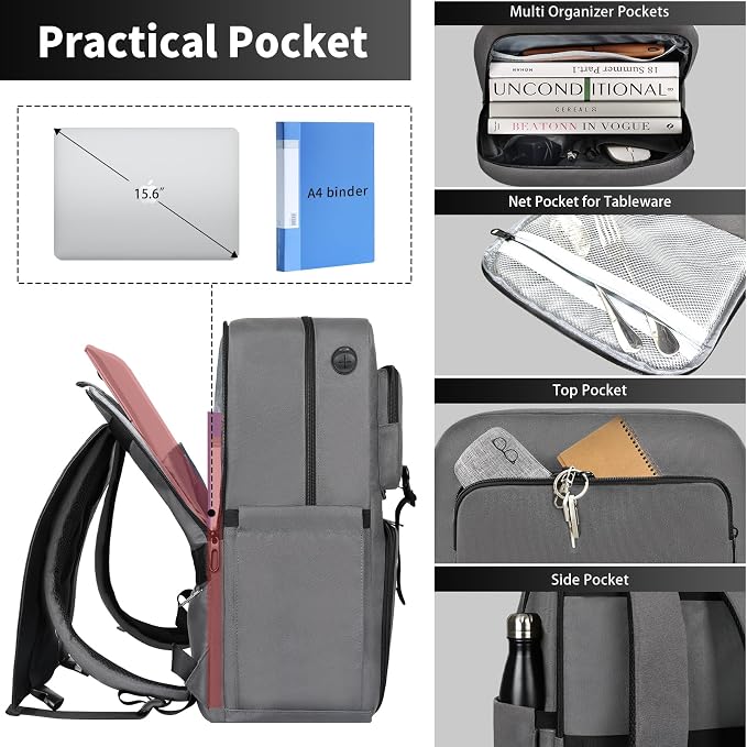 BERTASCHE Lunch Backpack, Laptop Backpack 15.6 inch w/Insulated Cooler Lunch box for Men Women, Vintage Work Backpack for College Business Commuter Travel