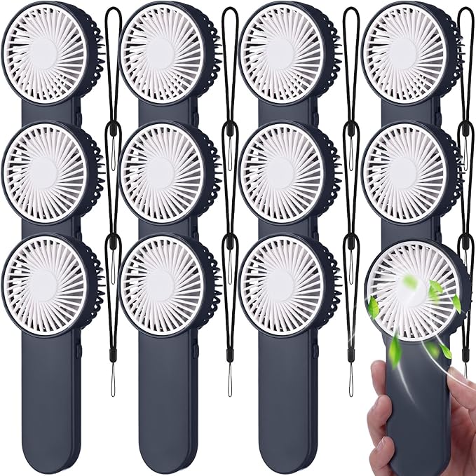 Sumind 12 Pcs Small Personal Portable Fan Mini Handheld Bulk 1 Speed Electric Cute Battery Powered for Neck Lash Makeup Women Men Travel Camping Indoor Outdoor Summer (Dark Gray)