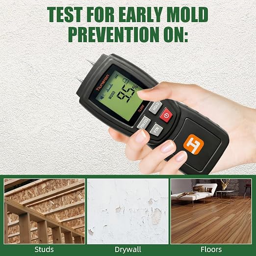 Dual Mode Moisture Meter for Wood and Building Materials, Pin & Pinless 2-in-1 Moisture Detector with Backlight & Buzzer, Digital Water Leak Tester for Hardwood, Softwood, Drywall & Masonry