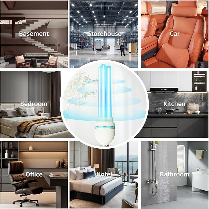 36W Ozone UVC Light Bulb, 185nm wavelength UV Lamp for Basement/Storehouse/Car/Kitchen/Bedroom, E26 110V UVC Light Bulb