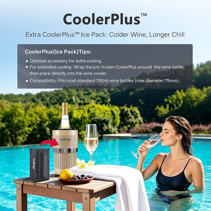 Iceless Wine Chiller, Keeps Cold 6+ Hours, Fits Most Wine Bottles | Vacuum Insulated, 18/8 Stainless Steel, Portable, Fits Most Standard 750ml Wine & Champagne Bottles, Champagne