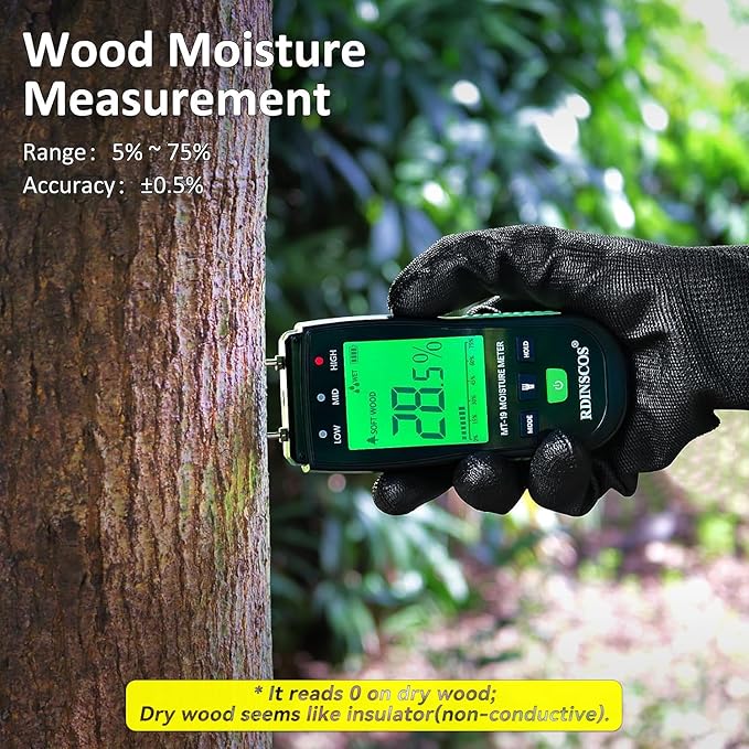 RDINSCOS Wood Moisture Meter for Hardwood and Softwood | Replaceable Pin Moisture Tester with Batteries