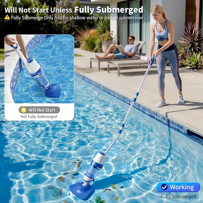 Cordless Pool Vacuum for Inground & Above Ground Pools: 23.8 GPM Powerful Stable Suction, Telescopic Pole up to 90.6", 60-Min Runtime, Extra-Large Filter & Rechargeable Pool Cleaner for Spas/Hot Tubs