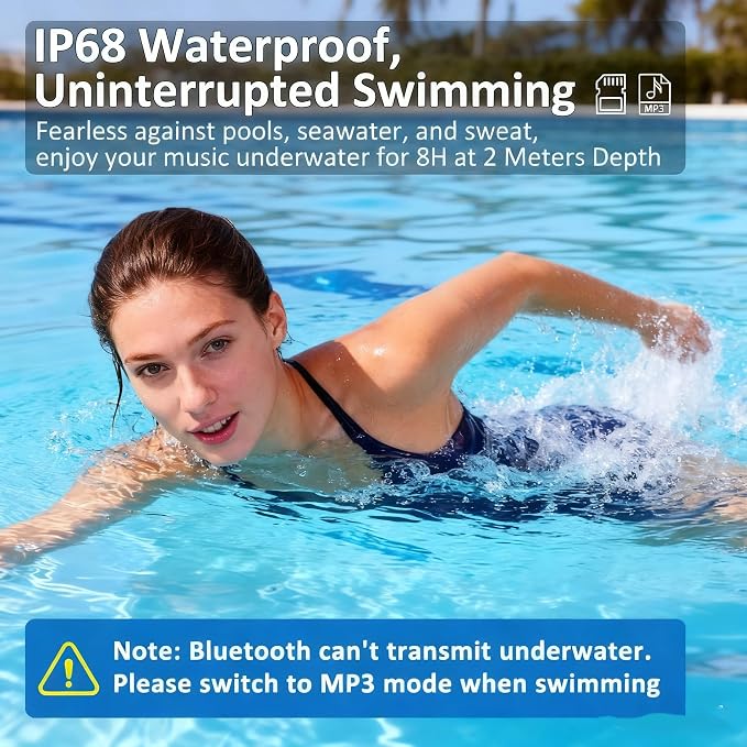 Swimming Headphones, IP68 Waterproof Bone Conduction Headphones, Bluetooth 6.0 &MP3 with32GB Memory Card, Skin Open Ear Swim Earbuds with Adjustable Headband for Swim Cap/Hat, Magnetic Charging(Grey)