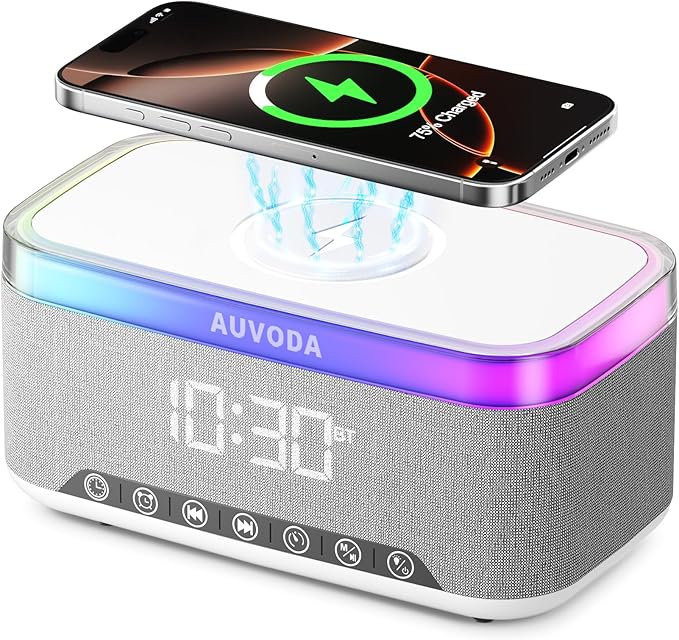 S300 Portable Bluetooth Speaker, 16 W Stereo, BT 5.3, TWS Pairing | 15 W Wireless Charging, 13-Color Night Light, Alarm Clock, TF AUX Inputs, Ideal for PC Smartphone Home Bedroom Office