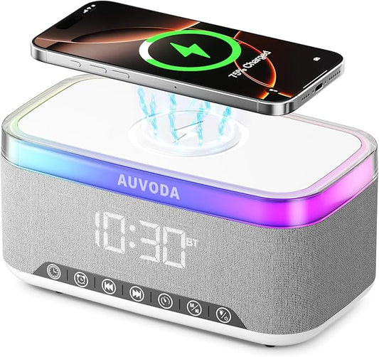S300 Portable Bluetooth Speaker, 16 W Stereo, BT 5.3, TWS Pairing | 15 W Wireless Charging, 13-Color Night Light, Alarm Clock, TF AUX Inputs, Ideal for PC Smartphone Home Bedroom Office