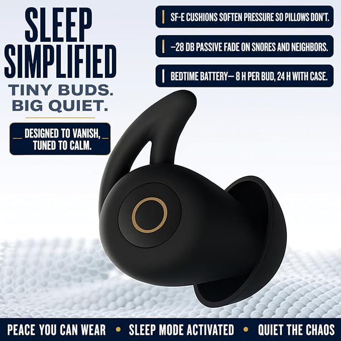 Sleep Earbuds Ultra-Thin Invisible Headphones for Side Sleepers, 8-Hour Battery(24h w/Case) No Buttons, No Lights, No Alerts, Noise Blocking, Bluetooth, Gift for Him & Her, Mom & Dad - 2nd Gen
