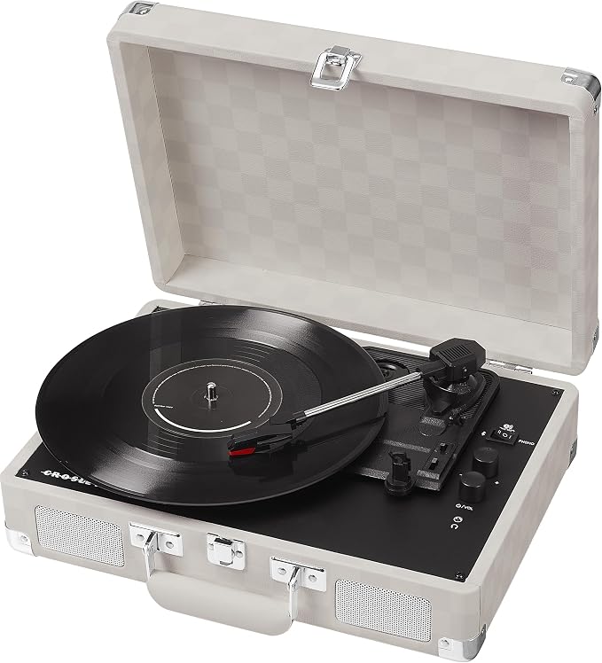Crosley CR8005F-AC Cruiser Plus Vintage 3-Speed Bluetooth in/Out Suitcase Vinyl Record Player Turntable, Almond Checkerboard
