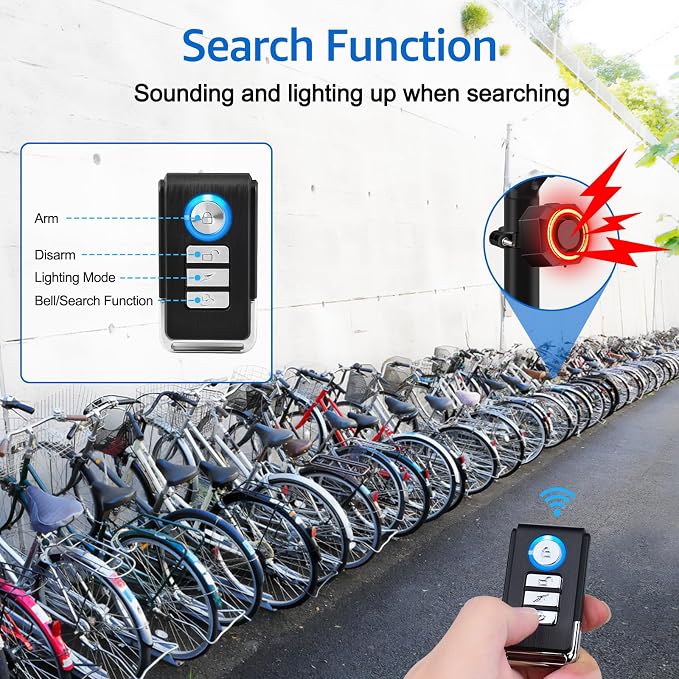 NineLeaf Bicycle Tail Light Rechargeable,Bike Tail Light with Alarm and Remote,Bike Alarms for Ebikes,IP65,113dB Alarms, Level 7 Sensitivity, Auto ON/Off Bike Tail Light with Smart Brake Lights