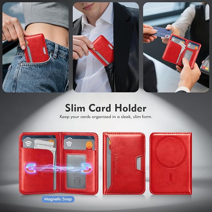 Antsturdy for Magsafe Wallet Stand with Holder,PU Leather RFID Blocking Card Holder,5 Card Slots,Strong Magnet Minimalist Flip Folio Kickstand for iPhone 17/16/15/14/13/12/Pro/Max/Plus/Air,Red