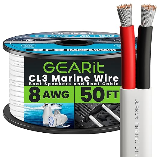 GEARit 8 Gauge Electrical Wire Cable,8 AWG 50 Ft Landscape Wire,Marine Grade Tinned Copper Wires for Automotive,Outdoor,Speaker, Lamp,Trailer,Car