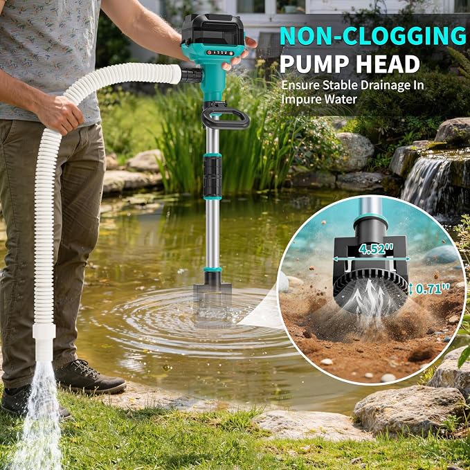Stick Water Transfer Pump Compatible For Mkita 18V Battery(NO Battery), 800GPH Portable Cordless Water Transfer Pump With Detachable Rod&37" Hose For Pond Garden Fountain Boat Livestock Tanks