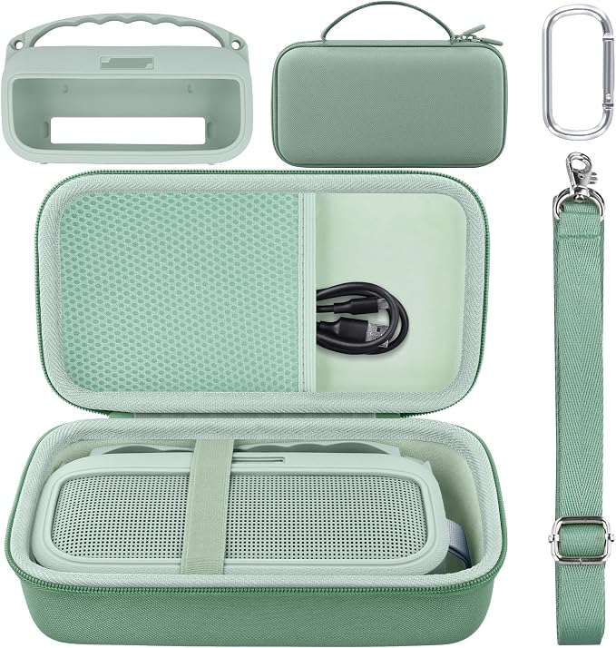 co2CREA Hard Case and Silicone Case Replacement for Bose New SoundLink Flex 2nd Gen/Bose SoundLink Flex Bluetooth Portable Speaker, Protective Case with Carabiner and Shoulder Strap (Alpine Sage Case)