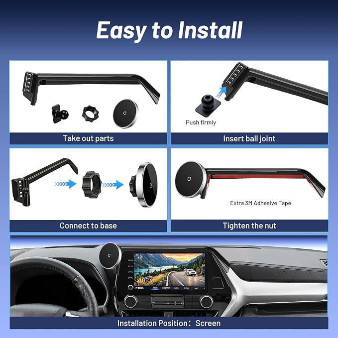 Phone Mount for Toyota Highlander 2020-2025 (L/LE/XLE/XSE/Limited, 8" Screen Only), MagSafe Car Mount Charger, Magnetic Phone Holder, 15W Wireless Charging, 360° & Hands-Free, Highlander Accessories