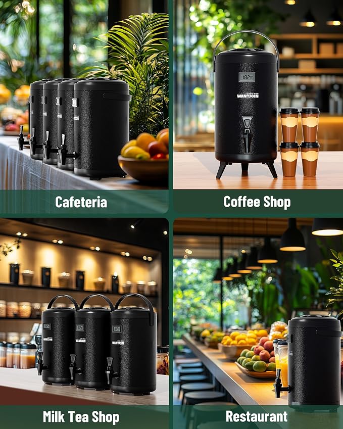 WantJoin Insulated Beverage Dispenser - 1-pack Thermal Hot and Cold Drink Dispenser with Spigot, Stainless Steel Premium 12 L/3.2 Gallon for Coffee & Hot tea,Cold Milk,Water,Juice (Black)