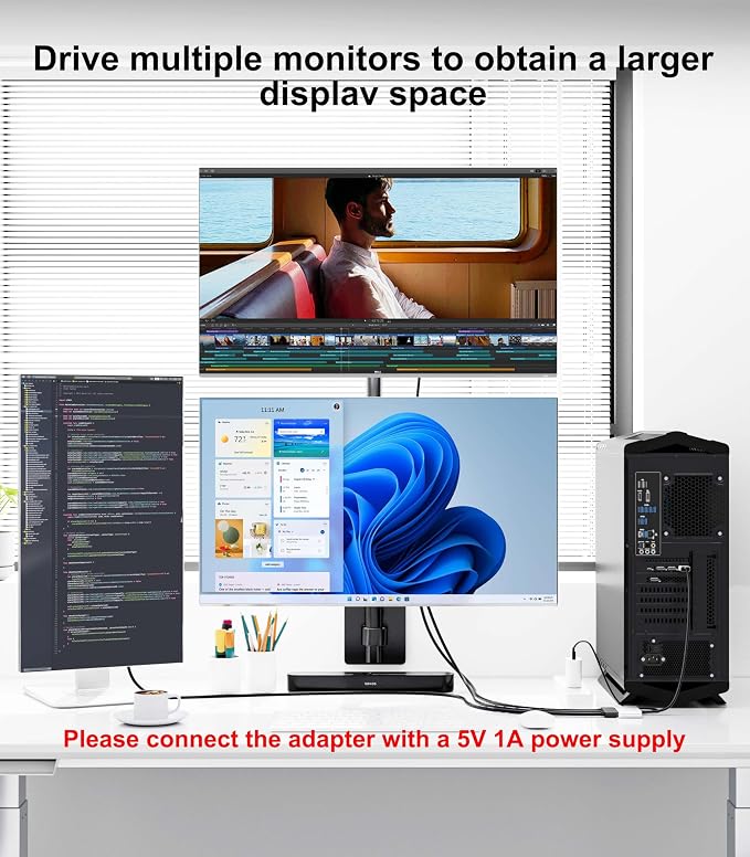 DisplayPort Splitter for Multi Monitor Extended Display, 4K 60Hz 3xDP MST Hub Display Port to 3 Display Port 1 in 3 Out Adapter for NVIDIA, AMD, PC, Windows