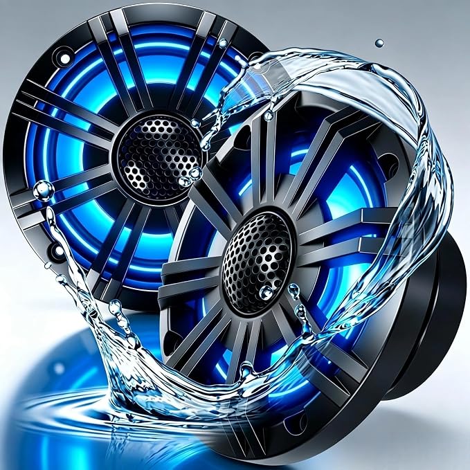 5.25" 600W Marine Speakers, IP66 Waterproof Boat Stereo Speakers with LED Lights, 2-Way Coaxial Audio, Y35 Woofer, UV & Salt Spray Resistant (Pair, Black，C)